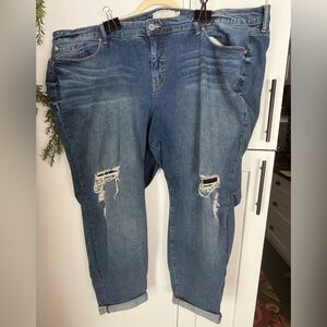 Torrid Blue Boyfriend mid rise Jeans with Distressed Details